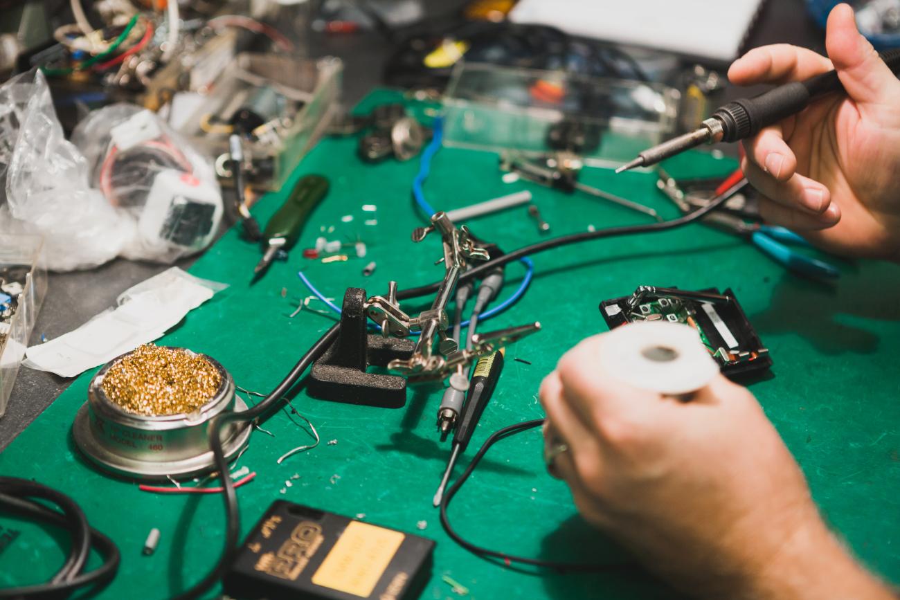 Close-up of electronics being repaired